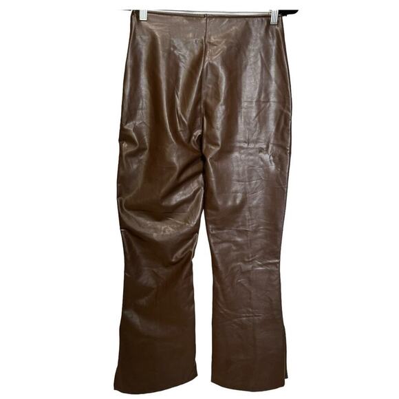 Abercrombie And Fitch Vegan Leather Pants Flare Slim Split Hem Dark Brown Size M - Picture 5 of 10